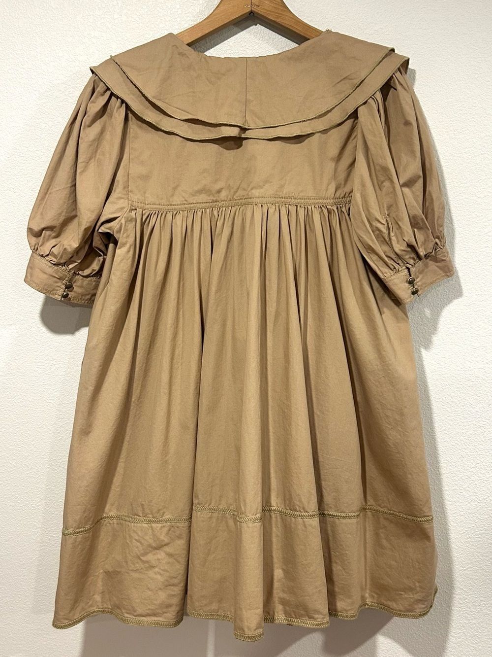 Anthropologie Pilcro Beige Babydoll Tunic Dress Bow Tie Sailor Collar Size S - Picture 5 of 11